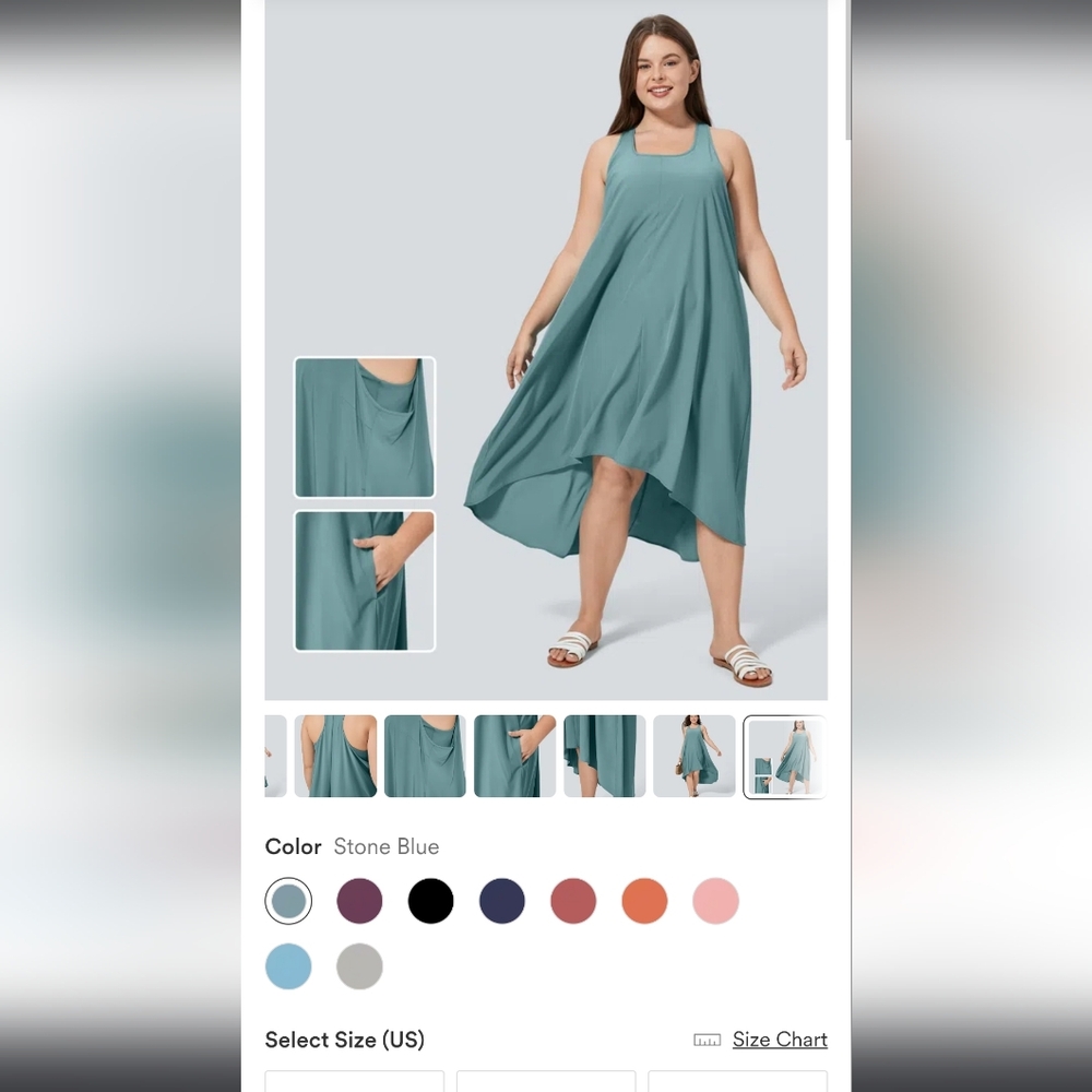 HALARA Stone Blue Sleeveless High-Low Swing Dress